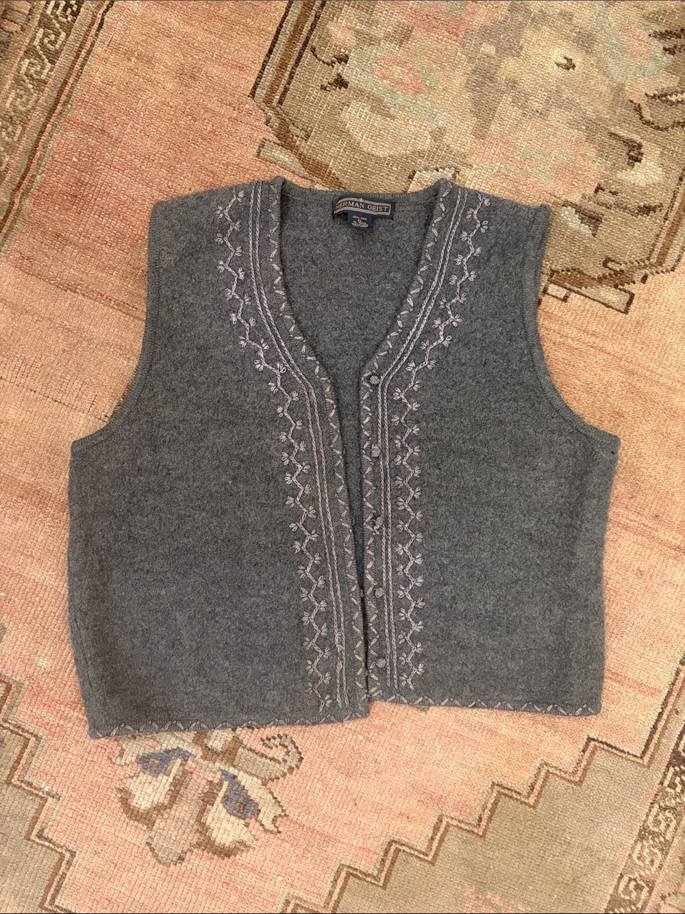 Vintage Herman Geist Boiled Wool Sweater Vest with Embroidery